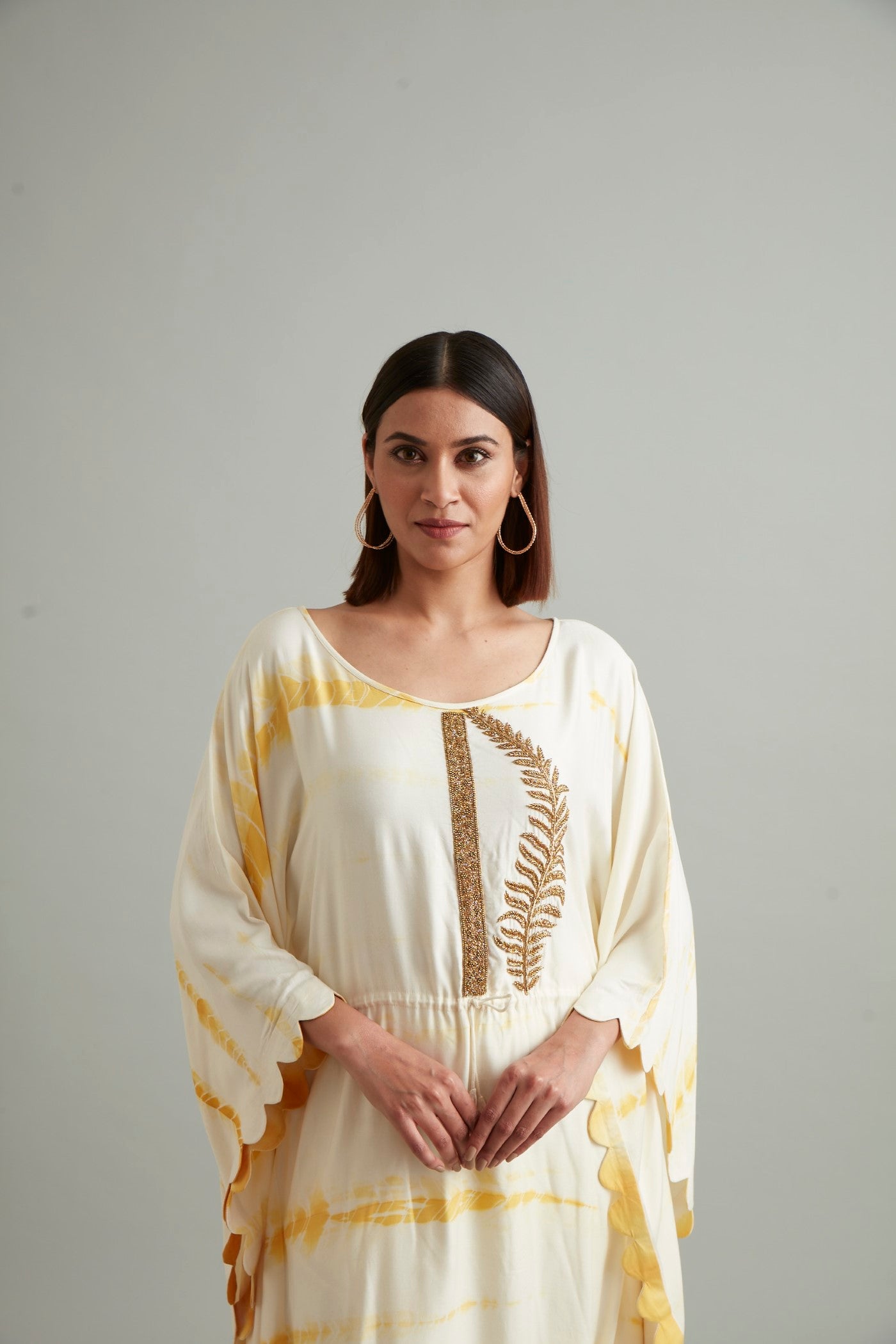 Ivory White Embroidered Kaftan With Pants